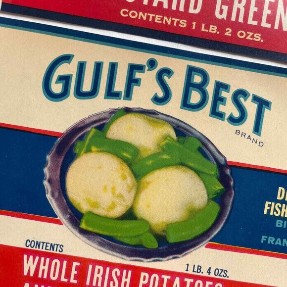 Gulf's Best Can Labels Lot of 5 Vintage Deer Island Fish & Oyster Co - Picture 9 of 14